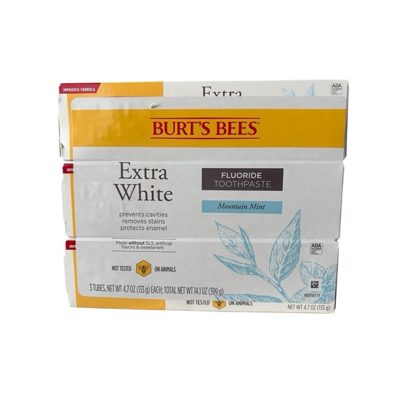 Burt's Bees Toothpaste, Mountain Mint, Fluoride Extra White 3 x 4.7oz - Picture 1 of 2